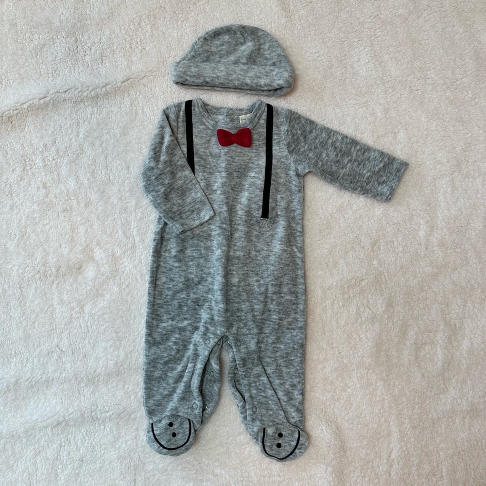 First Impressions Heather Grey Baby Boy Footie w/Matching Hat - Sz. 3-6mo